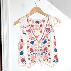 FREE PEOPLE In Bloom Embroidered Tank Vest Boho Ivory Combo NEW Size L